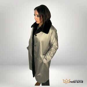 Y2K/ Early Vintage Long Coat with Faux Fur Collar- Chrome - "Bill Blass Signatur